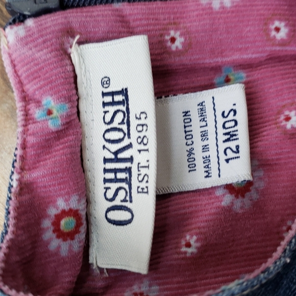 Oshkosh B'Gosh Denim Jumpsuit with Pink Floral Corduroy Lining, Size 12 Months - Picture 6 of 6